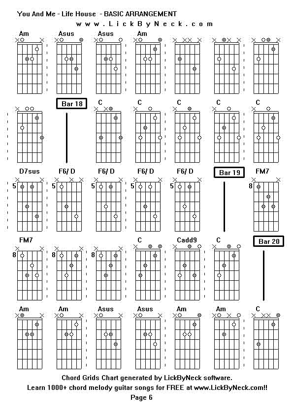 Chord Grids Chart of chord melody fingerstyle guitar song-You And Me - Life House  - BASIC ARRANGEMENT,generated by LickByNeck software.